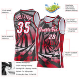 Custom Black White-Red Lightning Gradient Dot Side Panel Stripe Round Neck Sublimation Basketball Set Jersey