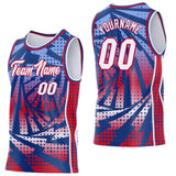 Custom Royal White-Red Lightning Gradient Dot Side Panel Stripe Round Neck Sublimation Basketball Set Jersey