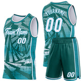 Custom Teal White-Midnight Green Lightning Gradient Dot Side Panel Stripe Round Neck Sublimation Basketball Set Jersey