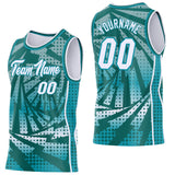 Custom Teal White-Midnight Green Lightning Gradient Dot Side Panel Stripe Round Neck Sublimation Basketball Set Jersey
