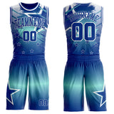 Custom Blue Royal-White Star Grunge Brush Stroke Gradient Round Neck Sublimation Basketball Uniform Jersey