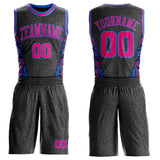 Custom Black Hot Pink-Powder Blue Geometric Starburst Color Block Round Neck Sublimation Basketball Uniform Jersey