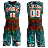 Custom Black White Blue Green-Orange Geometric Starburst Gradient Round Neck Sublimation Basketball Uniform Jersey