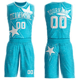 Custom Lakes Blue-White Star Starry Speckle Round Neck Sublimation Basketball Uniform Jersey