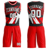 Custom Fire Red White-Black Geometric Star Color Block Round Neck Sublimation Basketball Uniform Jersey