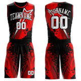 Custom Black White-Red Splatter Star Round Neck Sublimation Basketball Uniform Jersey