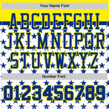 Custom White Royal Yellow-Light Yellow Geometric Star Texture Round Neck Sublimation Basketball Uniform Jersey