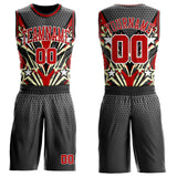 Custom Black Red Yellow-White Geometric Hexagon Starburst Round Neck Sublimation Basketball Uniform Jersey