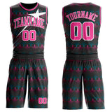 Custom Black Pink-White Gradient Star Round Neck Sublimation Basketball Uniform Jersey