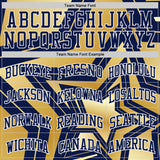 Custom Navy Old Gold-White Geometric Star Texture Round Neck Sublimation Basketball Uniform Jersey