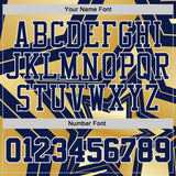 Custom Navy Old Gold-White Geometric Star Texture Round Neck Sublimation Basketball Uniform Jersey