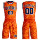 Custom Orange Navy-White Stripe Star Brush Stroke Round Neck Sublimation Basketball Uniform Jersey