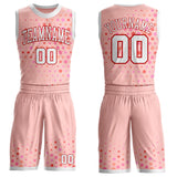 Custom Pink White-Red Star Starry Speckle Round Neck Sublimation Basketball Uniform Jersey