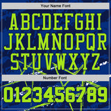 Custom Royal Neon Green-Navy Star Splatter Brush Stroke Round Neck Sublimation Basketball Uniform Jersey