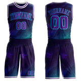 Custom Blue Purple Sky Blue-White Nebula Starry Galaxy Space Round Neck Sublimation Basketball Uniform Jersey