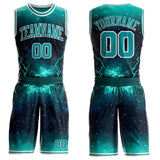 Custom Blue Teal-White Lightning Nebula Starry Aurora Galaxy Space Round Neck Sublimation Basketball Uniform Jersey
