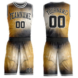 Custom Yellow Black-White Nebula Starry Galaxy Space Round Neck Sublimation Basketball Uniform Jersey