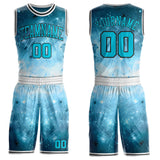Custom Blue Lakes Blue Black-White Nebula Starry Galaxy Space Round Neck Sublimation Basketball Uniform Jersey