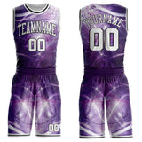 Custom Purple White-Black Nebula Starry Aurora Galaxy Space Round Neck Sublimation Basketball Uniform Jersey
