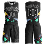 Custom Black Green Blue Pink Yellow-White Geometric Triangle Round Neck Sublimation Basketball Uniform Jersey