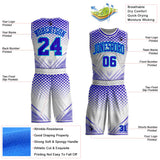 Custom White Purple-Lakes Blue Geometric Grid Round Neck Sublimation Basketball Uniform Jersey