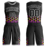 Custom Black Purple Yellow-White Geometric Triangle Round Neck Sublimation Basketball Uniform Jersey