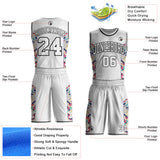 Custom White Pink Yellow-Black Tribal Stripe Round Neck Sublimation Basketball Uniform Jersey