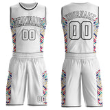 Custom White Pink Yellow-Black Tribal Stripe Round Neck Sublimation Basketball Uniform Jersey