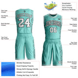 Custom Ice Blue White-Black Geometric Hexagon Line Net Round Neck Sublimation Basketball Uniform Jersey