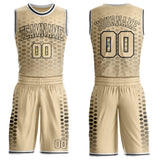 Custom City Cream Black-White Geometric Hexagon Gradient Round Neck Sublimation Basketball Uniform Jersey