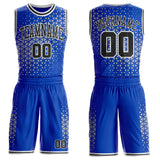 Custom Thunder Blue Black-White Geometric Triangle Grid Round Neck Sublimation Basketball Uniform Jersey