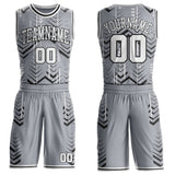 Custom Gray White-Black Geometric Chevron Pattern Round Neck Sublimation Basketball Uniform Jersey