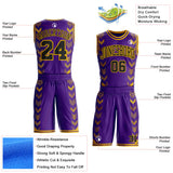 Custom Purple Black-Yellow Geometric Chevron Pattern Round Neck Sublimation Basketball Uniform Jersey