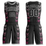 Custom Black-White Geometric Chevron Pattern Round Neck Sublimation Basketball Uniform Jersey