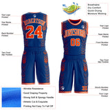 Custom US Navy Blue Orange-White Geometric Chevron Pattern Round Neck Sublimation Basketball Uniform Jersey