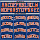 Custom US Navy Blue Orange-White Geometric Chevron Pattern Round Neck Sublimation Basketball Uniform Jersey