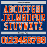 Custom US Navy Blue Orange-White Geometric Chevron Pattern Round Neck Sublimation Basketball Uniform Jersey