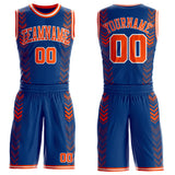 Custom US Navy Blue Orange-White Geometric Chevron Pattern Round Neck Sublimation Basketball Uniform Jersey
