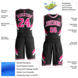 Custom Black Pink-White Geometric Stripes Round Neck Sublimation Basketball Uniform Jersey