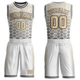 Custom White City Cream-Black Geometric Diamond Gradient Round Neck Sublimation Basketball Uniform Jersey