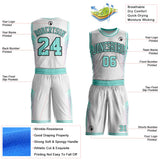 Custom White Ice Blue Hot Pink-Black Geometric Side Stripe Gradient Round Neck Sublimation Basketball Uniform Jersey