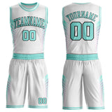 Custom White Ice Blue Hot Pink-Black Geometric Side Stripe Gradient Round Neck Sublimation Basketball Uniform Jersey