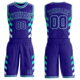 Custom Dark Purple-Ice Blue Geometric Side Stripe Gradient Round Neck Sublimation Basketball Uniform Jersey