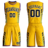 Custom Yellow Black White-Purple Geometric Side Stripe Gradient Round Neck Sublimation Basketball Uniform Jersey