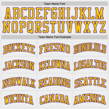 Custom White Yellow Lakes Blue-Purple Geometric Stripe Round Neck Sublimation Basketball Uniform Jersey