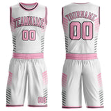 Custom White Light Pink-Black Geometric Stripe Round Neck Sublimation Basketball Uniform Jersey