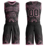 Custom Black-Light Pink Geometric Swirl Wave Lines Round Neck Sublimation Basketball Uniform Jersey