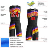 Custom Black Red Yellow Purple-White Sunset Pixel Gradient Round Neck Sublimation Basketball Uniform Jersey
