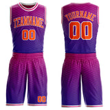 Custom Dark Purple Orange White-Hot Pink Diamond Texture Gradient Round Neck Sublimation Basketball Uniform Jersey