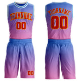 Custom Powder Blue Red Pink Gold-White Honeycomb Gradient Round Neck Sublimation Basketball Uniform Jersey